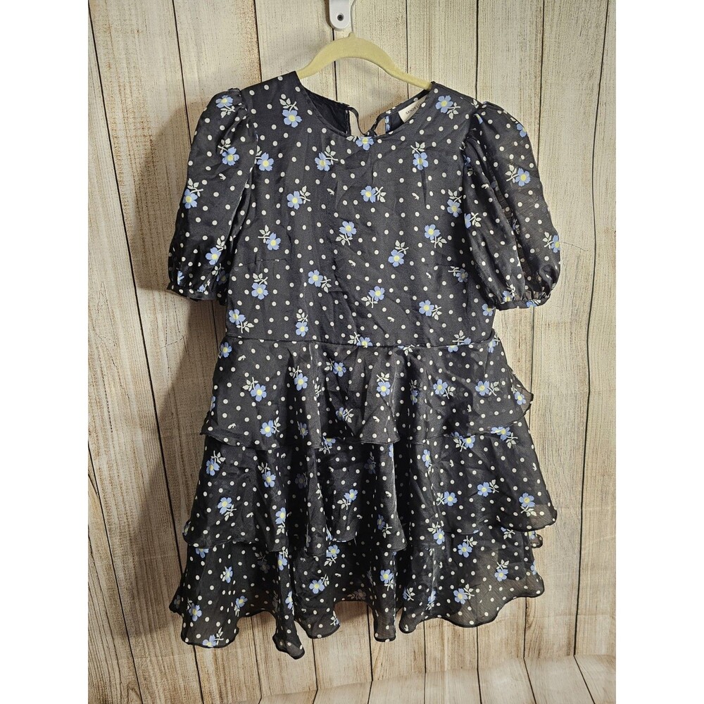 Sandy Liang x Target Dress Womens Med Blue Floral Polka Dot Puff Sleeve Tiered